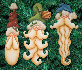 Long Beard Santa Ornaments - 3 sagome in legno