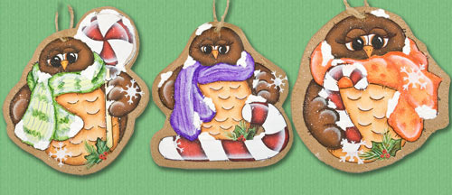Textured Owls Ornaments - 3 sagome in legno