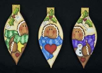 Holiday Gingers Ornaments - 3 sagome in legno