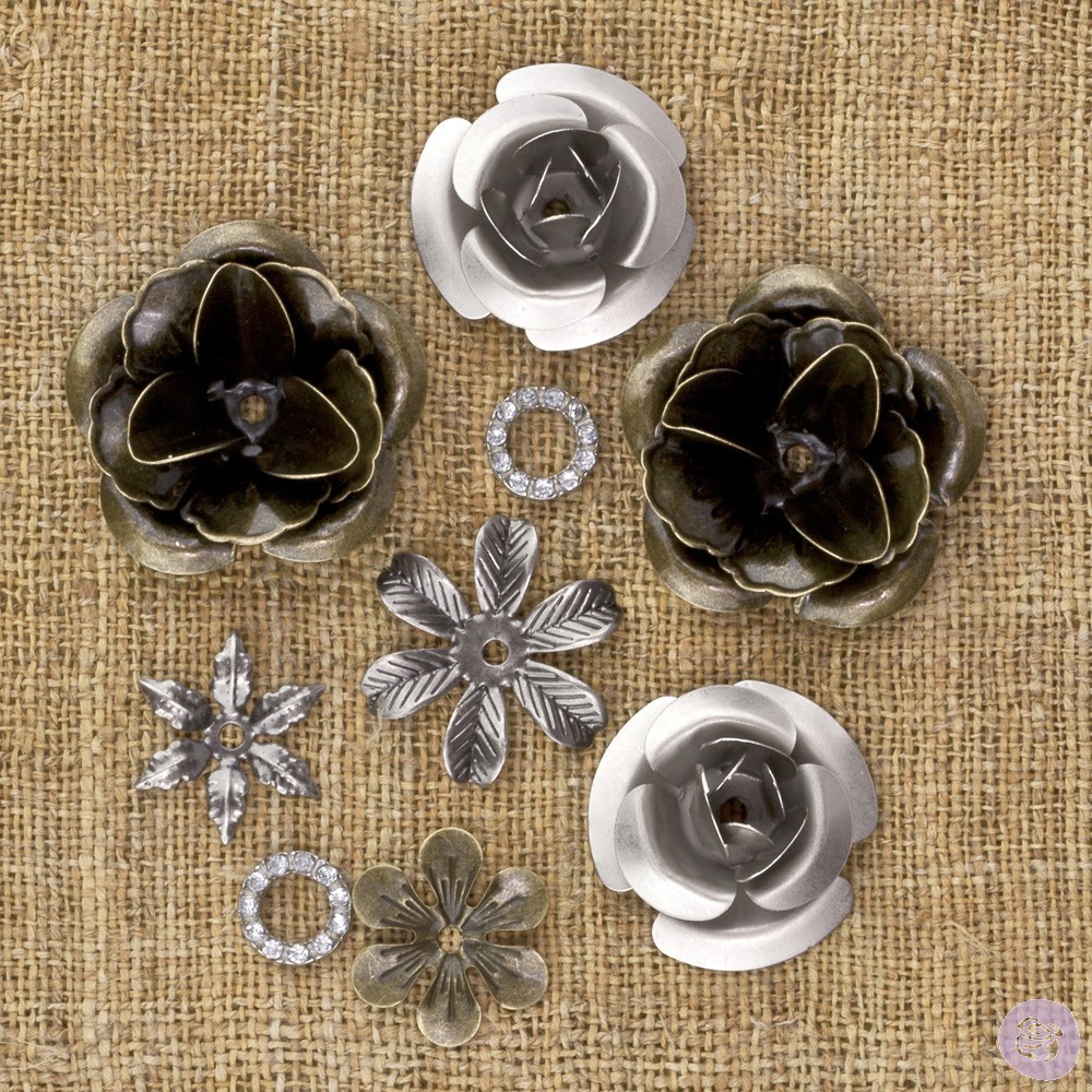 Mechanicals Metal Embellishments - Vintage Flowers - Prima Marketing