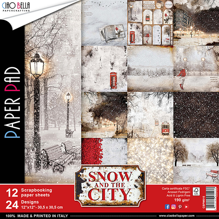 Set di 12 Carte 30x30 Ciao Bella Paper - Snow and the City