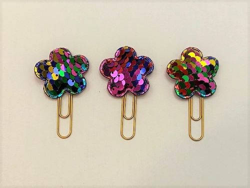 Set 3 pin in metallo con decoro con paillettes - fiori colorati