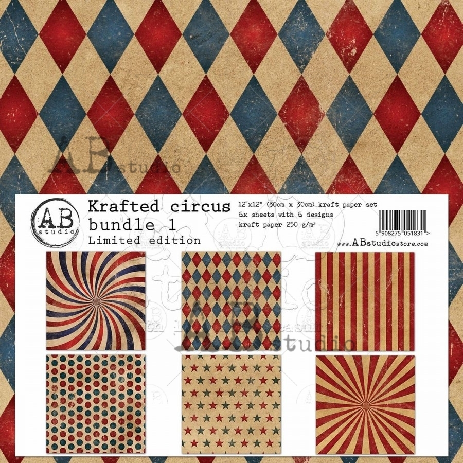 Set di 6 Carte 30x30 ABstudio - Krafted circus bundle 1